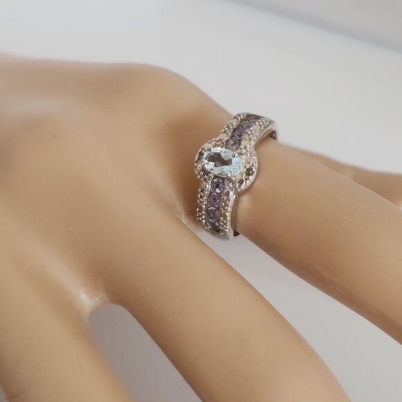 Aquamarine and Tanzanite Ring Size 6-3/4 - Picture 8 of 9